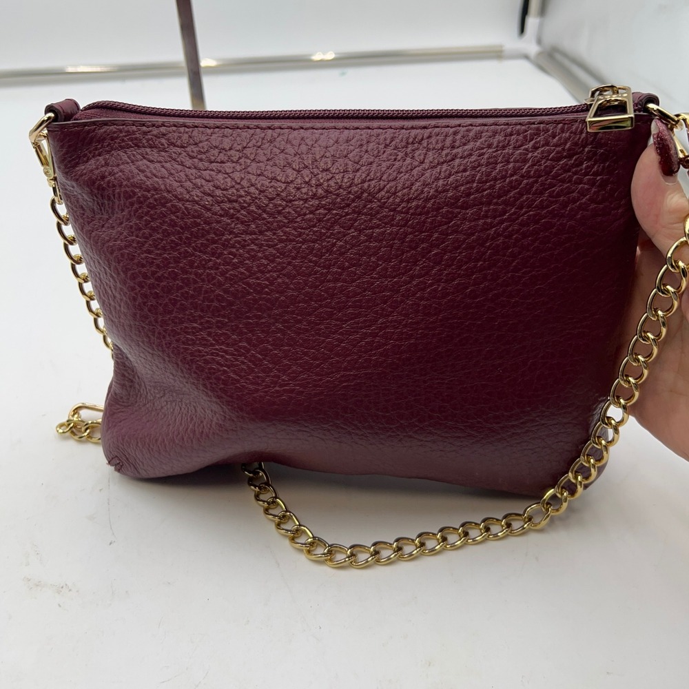 Lodis Burgundy Pebble Leather Crossbody Bag Gold Chain Strap Zip Top - Picture 6 of 11